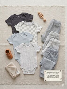 Neutral Baby Bodysuit Bundle in Charcoal, Blue, & Gray